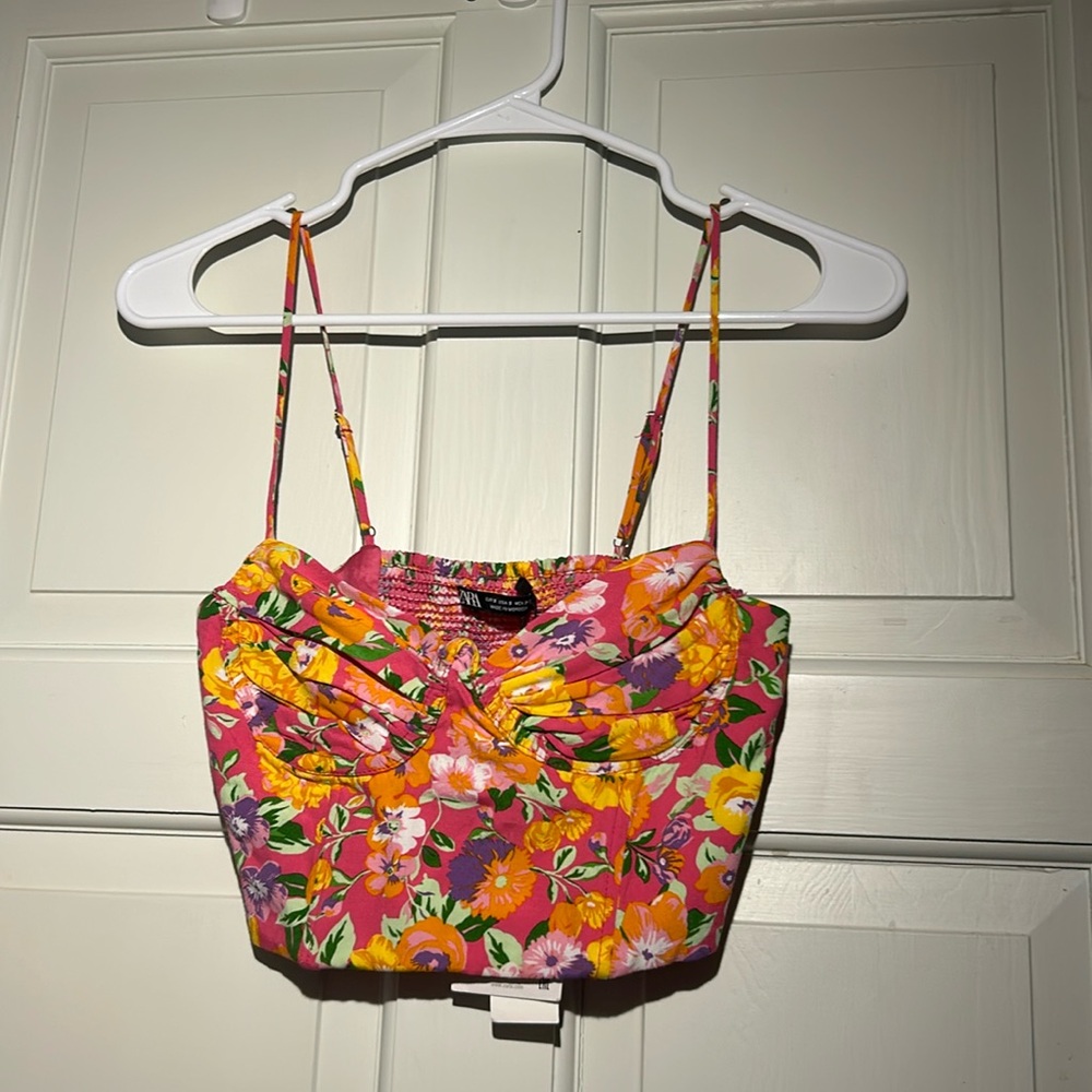 *NWT* ZARA pink floral underwire crop top
